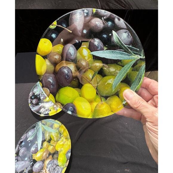 Beautiful Set of 4 Olive 8” Round Photo Bar Martini Wine Plates Unmarked - Picture 5 of 11